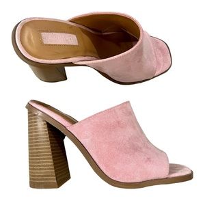 Forever 21 Pink Faux Suede Block Heel Square Toe Mules Size 5.5